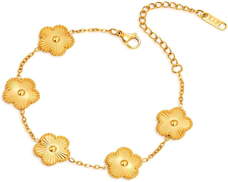 18K Gold-Plated Four Leaf Clover Bracelet for Women,Adjustable lucky Bracelet Set Jewelry Gift-Hypoallergenic Charm for Birthdays, Wellness & Daily Wear