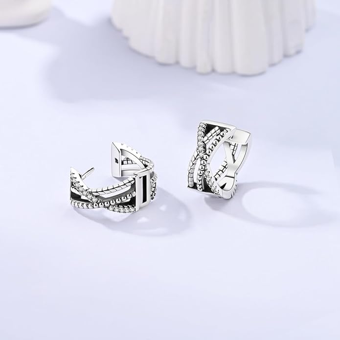 Parmuz 925 Sterling Silver Huggie Hoop Earrings Butterfly Posts Thick Chunky Hoops for Women Small Tiny cuff Cubic Zirconia Snake Heart Earring