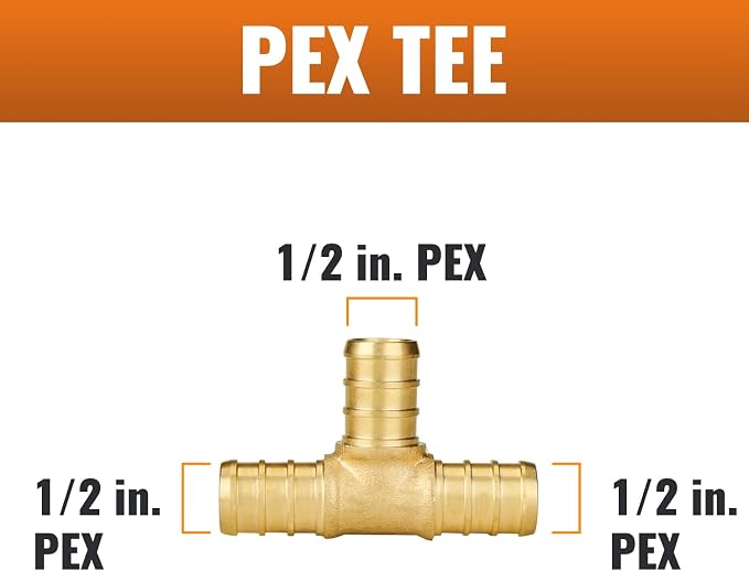 5-Pack 1/2 Inch PEX Tee, Brass PEX T Fittings | PEX Crimp Pipe Fittings 1/2" - Image 2