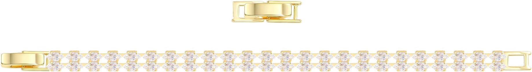 14K Gold Plated Women’s Tennis Bracelet – Sleek CZ Line Bracelet, Fits 6.0"–7.2" Wrist – Sparkly Everyday Jewelry Gift, Contemporary Tennis Bracelets for Women