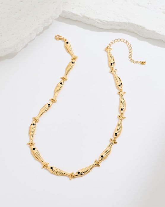 Gold Fish Charm Boho Necklace for Women Adjustable Summer Beach Jewelry, 2 Styles Available