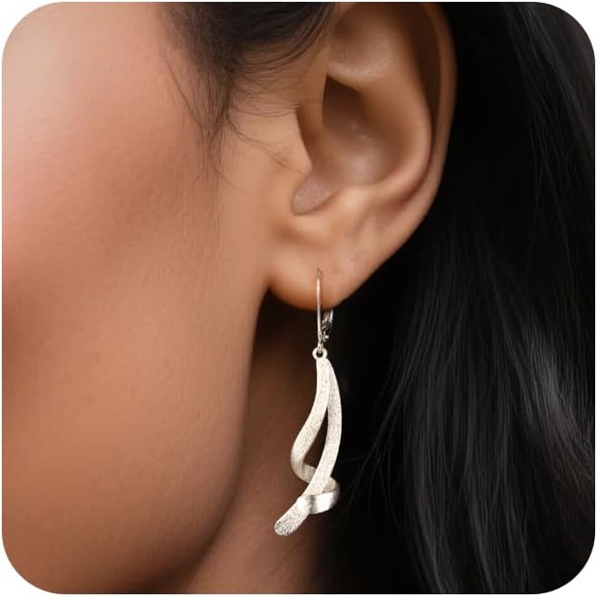 ALEXCRAFT 925 Sterling Silver Dangle Earrings, Hypoallergenic 14k Gold Plated Long Double Linear Twisted Tassel Dangling Drop Earrings for Women Trendy Statement Elegant Lightweight Leverback Earring