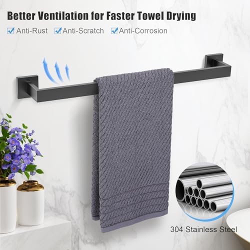 TURS Bathroom Hardware Set Black 4-Piece Towel Bar Set Include 24 Inch Towel - Image 2