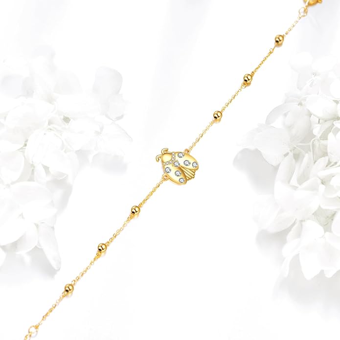 KECHO 14k Yellow Gold Butterfly/Dragonfly/Frog/Sunflower/Daisy/Tree of life/Moon/Clover Bracelet Anklet for Women