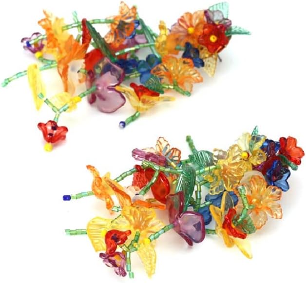 Hypoallergenic Rainbow Flower Floral Statement Dangle Earrings - Colorful Tassel, Beaded Leaf Cluster Drop Earrings