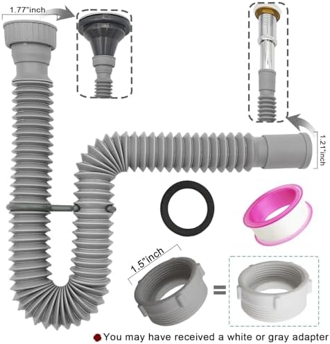 Flexible Expandable Bathroom P Trap, 1 1/4 to 1 1/2 Sink Drain Adapter Included - Image 2