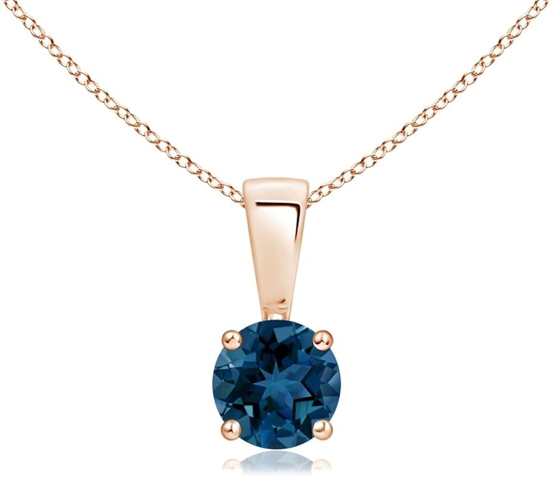 Angara Natural Blue Topaz Solitaire Pendant for Women | Classic Prong-Set Round Blue Topaz Pendant in 14K Solid Gold/Silver/Platinum With 18" Chain | December Birthday, Gemstone Jewelry Gift