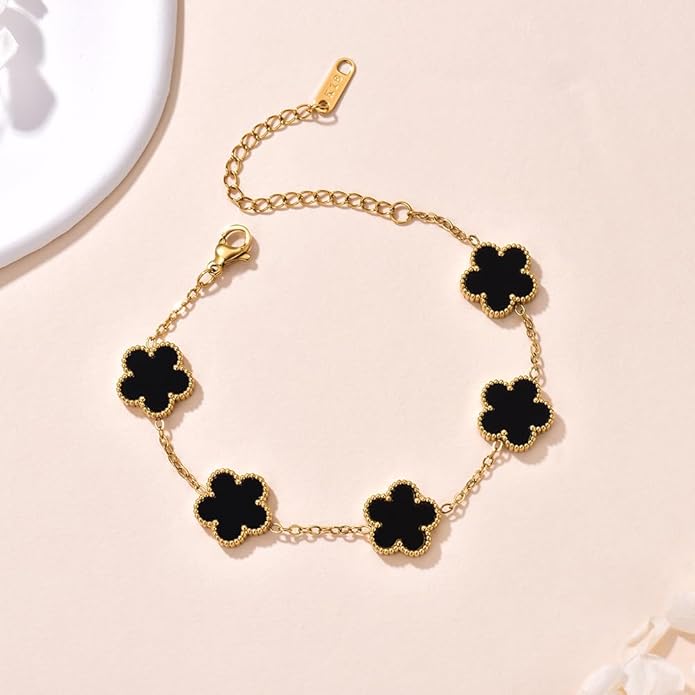 18K Gold-Plated Four Leaf Clover Bracelet for Women,Adjustable lucky Bracelet Set Jewelry Gift-Hypoallergenic Charm for Birthdays, Wellness & Daily Wear