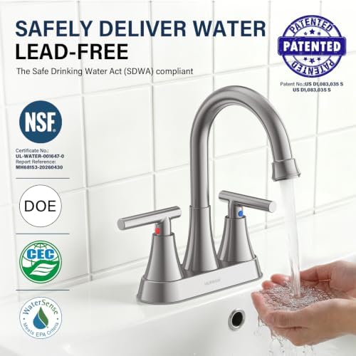 Bathroom Faucet, Hurran 4 inch Centerset 2-Handle Lead-Free, Brushed Nickel - Image 3