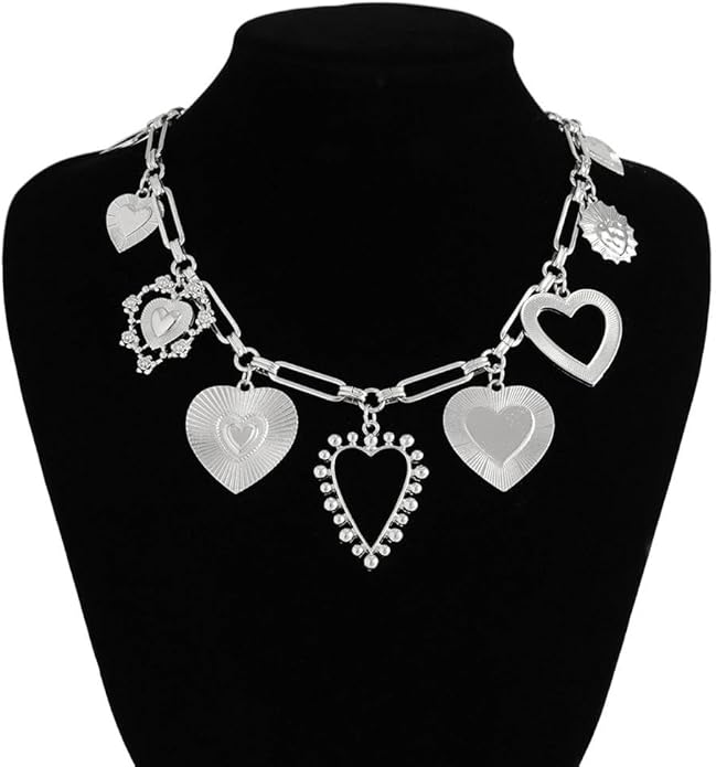 Chunky Gold Heart Necklace for Women,Y2K Big Heart Statement Necklace Long Puffy Hearts Chain Charm Necklaces Trendy Jewerly