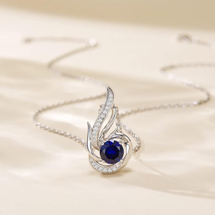 Birthstone Necklace for Women 925 Sterling Silver Phoenix Charm Necklace Birthday Anniversary Christmas Fine Jewelry Gifts for Women Mother Her, Adjustable Chain