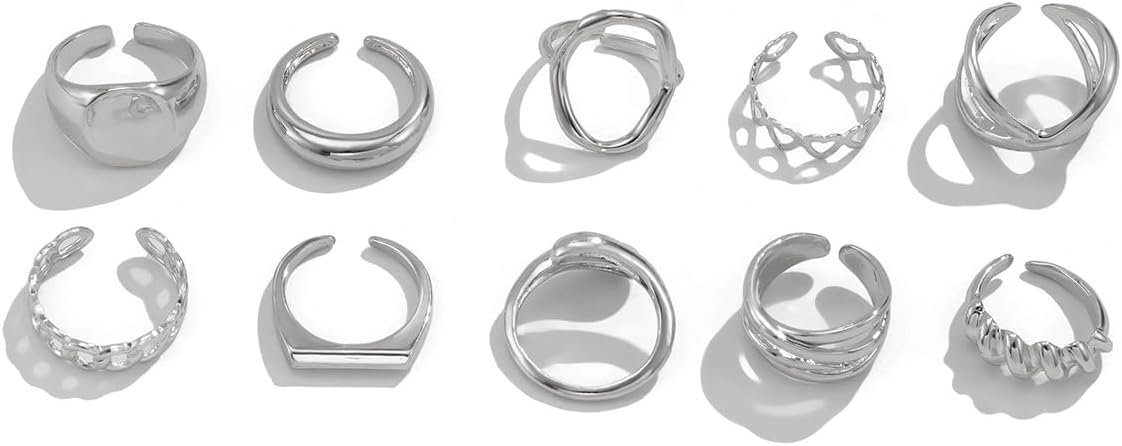 Sora Tuki Rings for Women Chunky Rings Set Adjustable Stackable Ring for Women Bold Thick Statement Ring Trendy Chunky Jewelry
