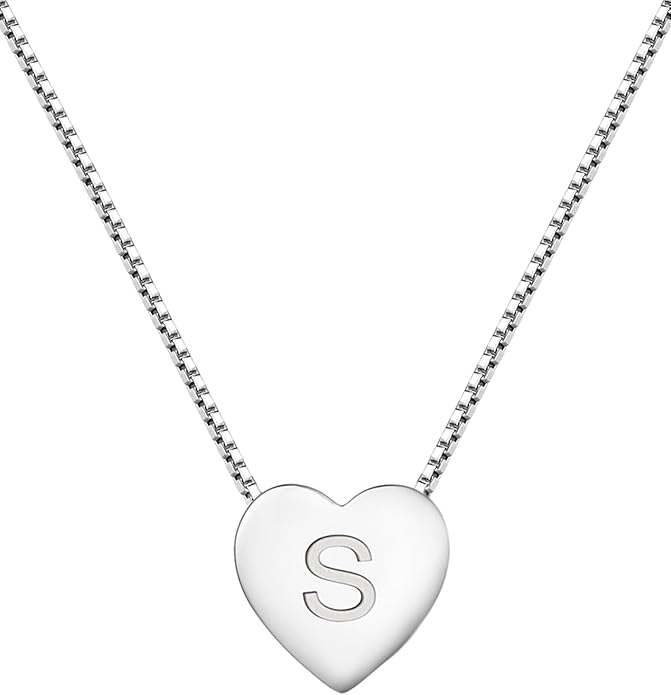 YL Initial Necklace 925 Sterling Silver Heart Letter Pendant A-Z Alphabet Cubic Zirconia Jewelry for Women