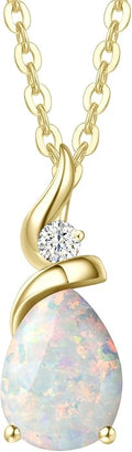 FANCIME 14K Solid Yellow Gold Birthstone Pendant Necklace for Women with Diamond Pear Shaped Teardrop Necklace Birthday Gifts for Mom Women Sterling Silver Chain 16" + 2" Extender