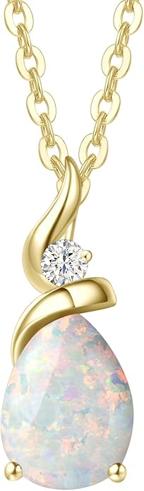 FANCIME 14K Solid Yellow Gold Birthstone Pendant Necklace for Women with Diamond Pear Shaped Teardrop Necklace Birthday Gifts for Mom Women Sterling Silver Chain 16" + 2" Extender