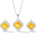 Four Leaf Clover Necklace and Earrings Set for Women, Clover Jewelry Set with Pendant Necklace and Stud Earrings, Brilliant Cubic Zirconia, Polished Metal Setting, Hypoallergenic, & Lightweight