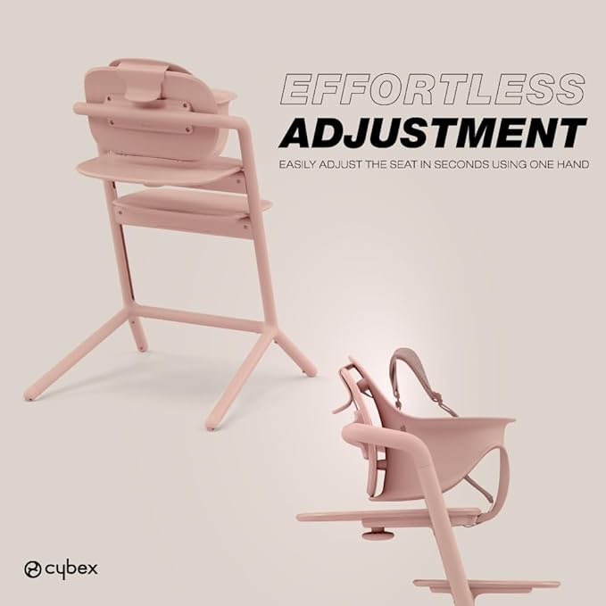 Cybex LEMO High Chair 3-in-1 Set with Baby Set + Snack Tray - Modern Design, One-Hand Depth & Height Adjustment & Anti-Tip Wheels - from 6 Months, Convertible to Adult Chair, Pearl Pink