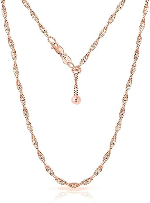 Savlano 925 Sterling Silver Italian Solid 1.5MM Singapore Twist Adjustable Bolo 14-24 Inch Chain Necklace For Women - Made in Italy Comes With a Gift Box