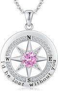Compass Necklace for Women Wife Girlfriend Mom Daughter Gifts S925 Sterling Silver Jewelry For Anniversary Rose Gold Gifts For Birthday Christmas Mothers Valentines Day 12 Birthstones