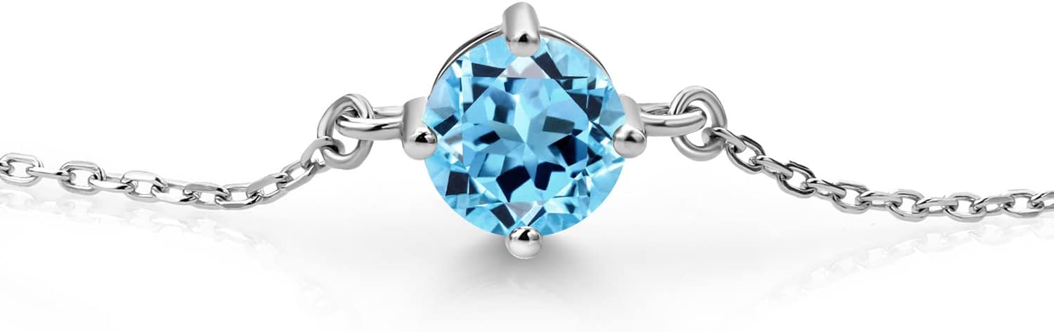 Gem Stone King Gemstone Birthstone Solitaire Bracelet For Women | 925 Sterling Silver | Round 6MM | Gift for Her Women Wife Mom Lady Daughter | Adjustable Bolo Bracelet | Easy-On Easy-Off