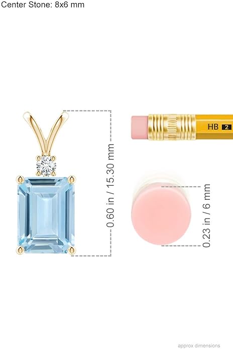 Angara Natural Aquamarine Solitaire Pendant for Women | Emerald-Cut Aquamarine Pendant with Diamond in 14K Solid Gold/Silver/Platinum With 18" Chain | March Birthday, Gemstone Jewelry Gift