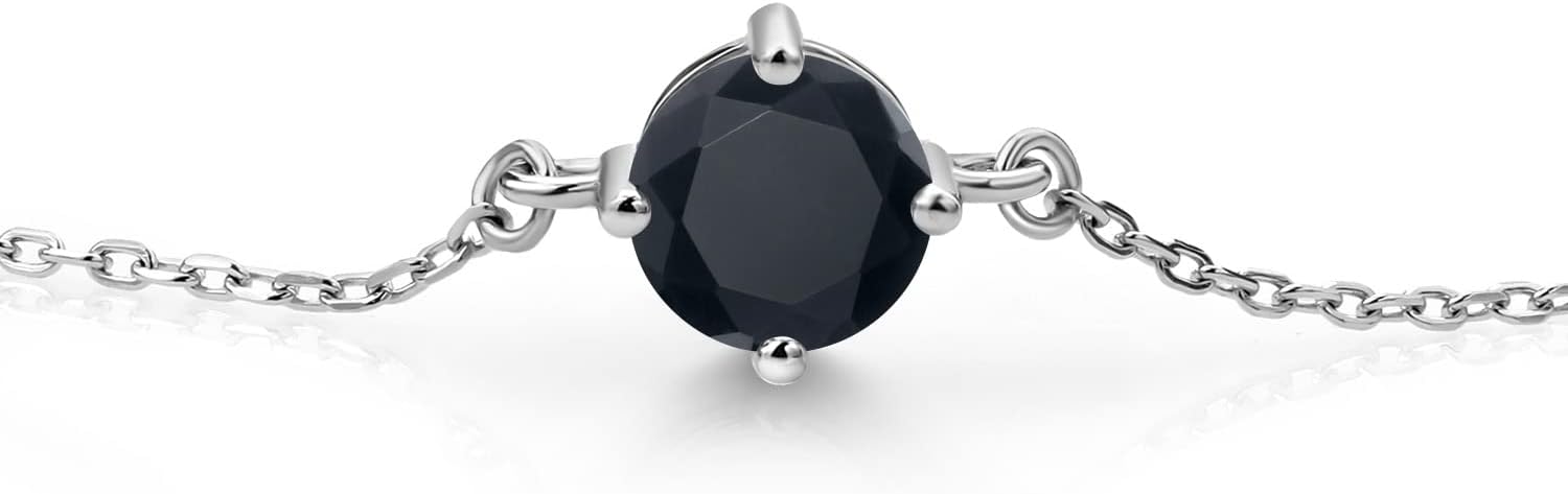 Gem Stone King Gemstone Birthstone Solitaire Bracelet For Women | 925 Sterling Silver | Round 6MM | Gift for Her Women Wife Mom Lady Daughter | Adjustable Bolo Bracelet | Easy-On Easy-Off
