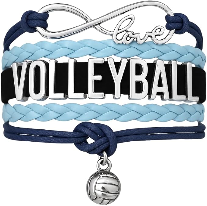 Volleyball Bracelets For Girls- Ideal Volleyball Gifts & Souvenirs. Adjustable Charm Bracelet with Moveable Letters, Infinity Symbol & Silver Volleyball Charm. Fashionable Bracelets by SportyBella.