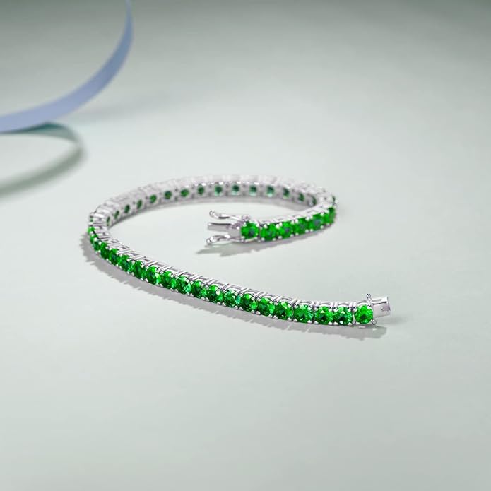 FANCIME Birthstone Bracelet Sterling Silver Gemstone Tennis Bracelets Fine Jewelry Wedding Bridal Prom Birthday Gift for Women Her, Length 7.2 Inch Width 4mm