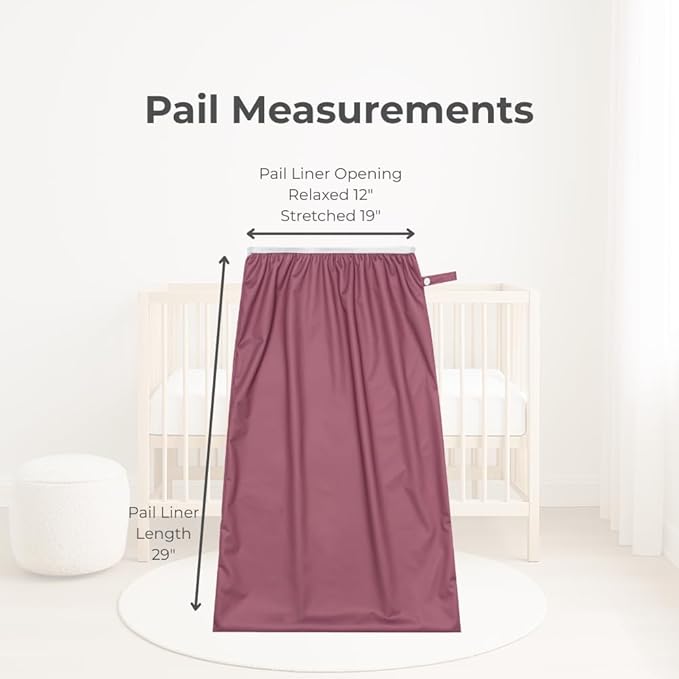 Nora's Nursery Pail Liner for Cloth Diapers - Reusable and Washable - Fits all Standard Diaper Pails - Waterproof Pail Liner with Strap for Diaper Pails & Laundry (Rose- 2 Pk)