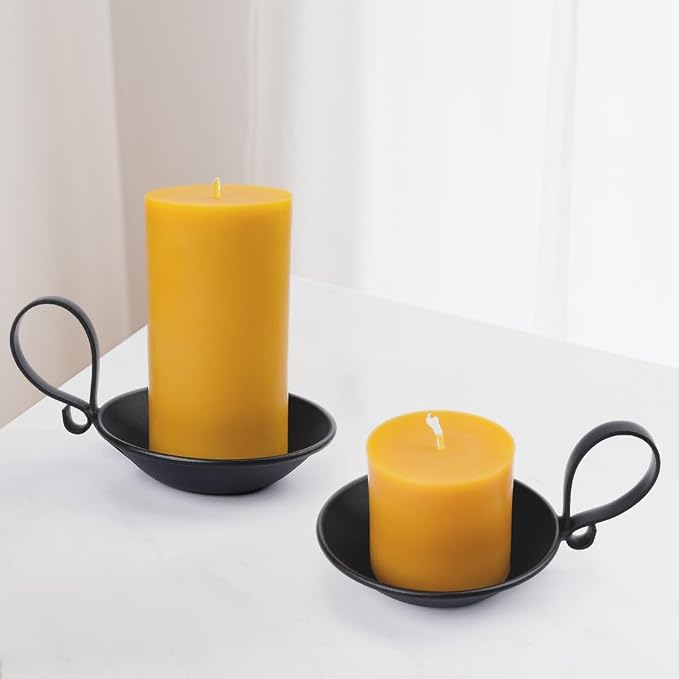 Matte Black Iron Pillar Candle Holder, Flat Base | Thick Cast Metal, Powder - Image 5
