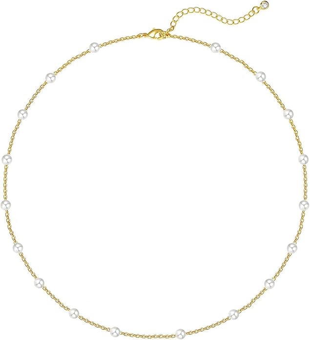 Zeffy Pearl Necklace 4MM/6MM/8MM Dainty Round Imitation Pearl Choker Necklace Wedding Pearl Necklace Delicate Jewelry for Women Simple Bridesmaid Jewelry Gifts
