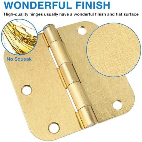 TDCHINGES Rounded Door Hinges 3.5" X 3 1/2 Inch Brushed Brass 5/8" Radius | 6 - Image 2