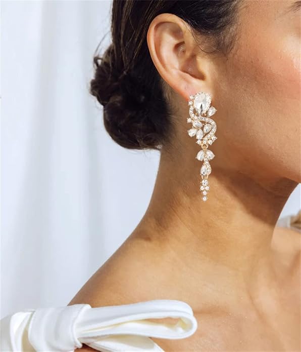 Rhinestone Statement Dangle Earrings Sparkly Crystal Bridal Wedding Earrings for Brides Bridesmaides Chandelier Teardrop Earrings for Women Prom Party