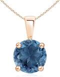 Angara Natural Blue Topaz Solitaire Pendant for Women | Classic Prong-Set Round Blue Topaz Pendant in 14K Solid Gold/Silver/Platinum With 18" Chain | December Birthday, Gemstone Jewelry Gift