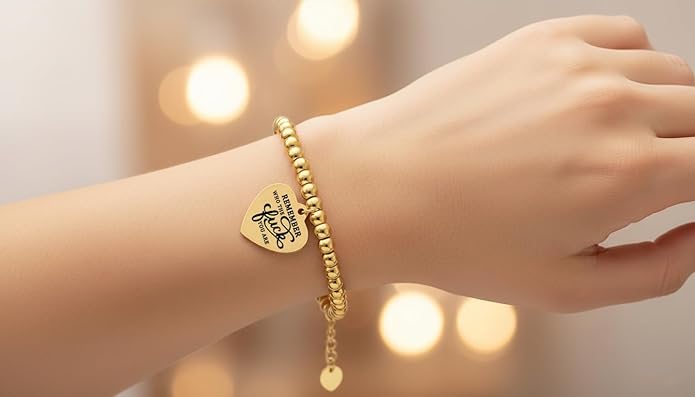 Beaded Gold Bracelet for Women Stretch Handmade Ball Charm Gifts for Women Dainty Don't Let The Hard Days Win Jewelry Charm Gifts for Her