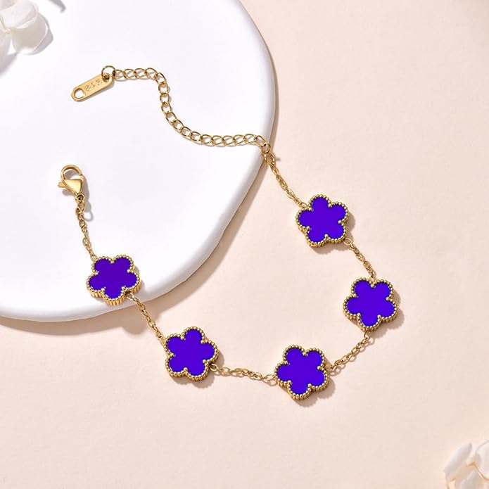 18K Gold-Plated Four Leaf Clover Bracelet for Women,Adjustable lucky Bracelet Set Jewelry Gift-Hypoallergenic Charm for Birthdays, Wellness & Daily Wear