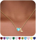 Valentines Day Gifts for Her- Heart Birthstone Initial Necklace for Women Girls,14K Gold Plated Heart Letter A-Z Necklace Birthday Trendy Jewelry Gifts for Women Girls Daughter