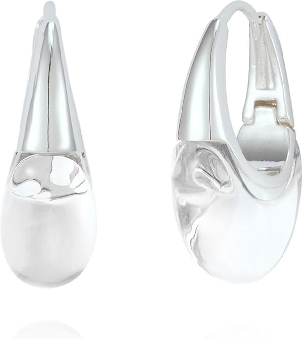 Acrylic Hoop Earrings Sterling Silver Lucite Clear Resin Rectangle Transparent Hoops for Women