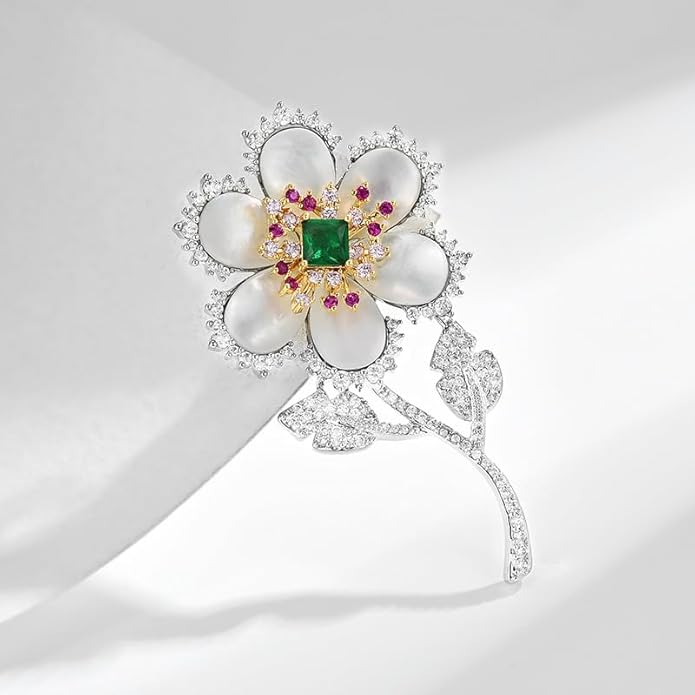 Flower Floral Brooch Pin Pearl Rhinestone Crystal Brooches Pins Scarf Brooch Clip Christmas Lapel Pin Dress Accessories for Women