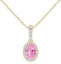 Angara Natural Pink Sapphire Pendant for Women | Vintage Style Oval Pink Sapphire Halo Pendant in 14K Solid Gold/Platinum With 18" Chain | Birthday, Anniversary, Gemstone Jewelry Gift