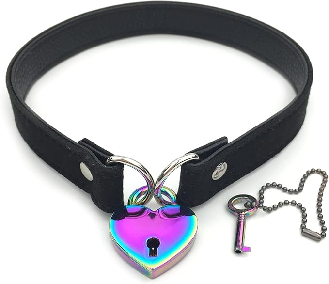Succuba Padlock Choker Collar Necklace with Lock and Key Heart Lock Choker for Women and Men (B, 18)