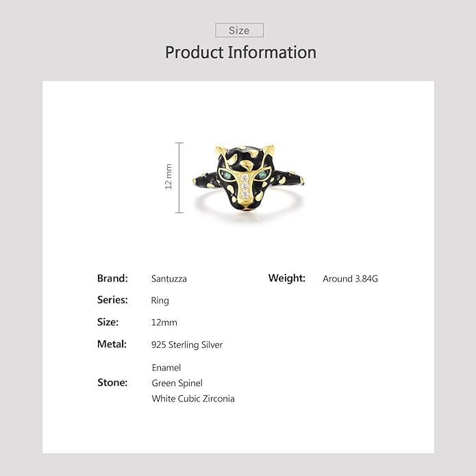 Santuzza Panther Ring 925 Sterling Silver Leopard Rings Cubic Zirconia Green Spinel Jaguar Jewelry