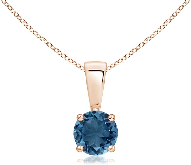 Angara Natural Blue Topaz Solitaire Pendant for Women | Classic Prong-Set Round Blue Topaz Pendant in 14K Solid Gold/Silver/Platinum With 18" Chain | December Birthday, Gemstone Jewelry Gift
