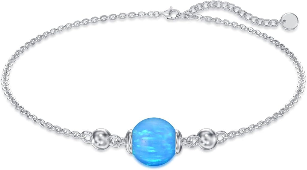 Opal Anklet/Bracelets for Women, S925 Sterling Silver Adjustable Foot Beaded Round Charm Ankle Bracelet Anklets Jewelry Anniversary Birthday Gifts for Women-1
