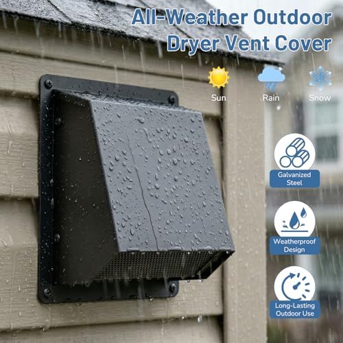 10 Inch Dryer Vent Cover Outside, Galvanized Steel Exterior Hooded Wall Vent - Image 6