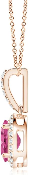 Angara Natural Pink Sapphire Pendant for Women | Vintage Style Oval Pink Sapphire Halo Pendant in 14K Solid Gold/Platinum With 18" Chain | Birthday, Anniversary, Gemstone Jewelry Gift