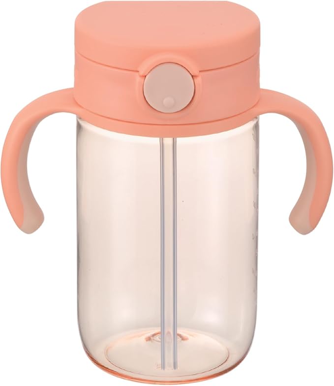 Richell On-the-Go Sippy Cup with Silicone Straw and Removable Handles, 10 oz, Easy Grip for Infant-Toddlers Peach