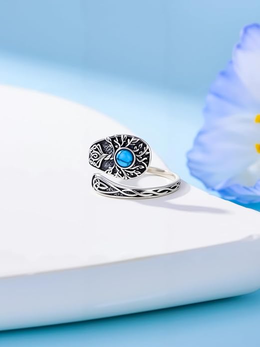 JKR Turquoise Spoon Rings for Women Sterling Silver Vintage Antique Thumb Ring Boho Jewelry Anniversary Birthday Gift for Wife Her Mom