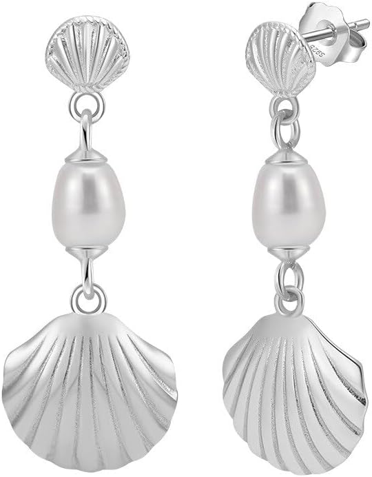 VONALA Silver/Gold Seashell Pearl Dangle Earrings 925 Sterling Silver Beach Drop Dangle Earrings Starfish Leverback Earrings Ocean Jewelry Gifts for Women