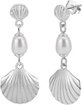 VONALA Silver/Gold Seashell Pearl Dangle Earrings 925 Sterling Silver Beach Drop Dangle Earrings Starfish Leverback Earrings Ocean Jewelry Gifts for Women